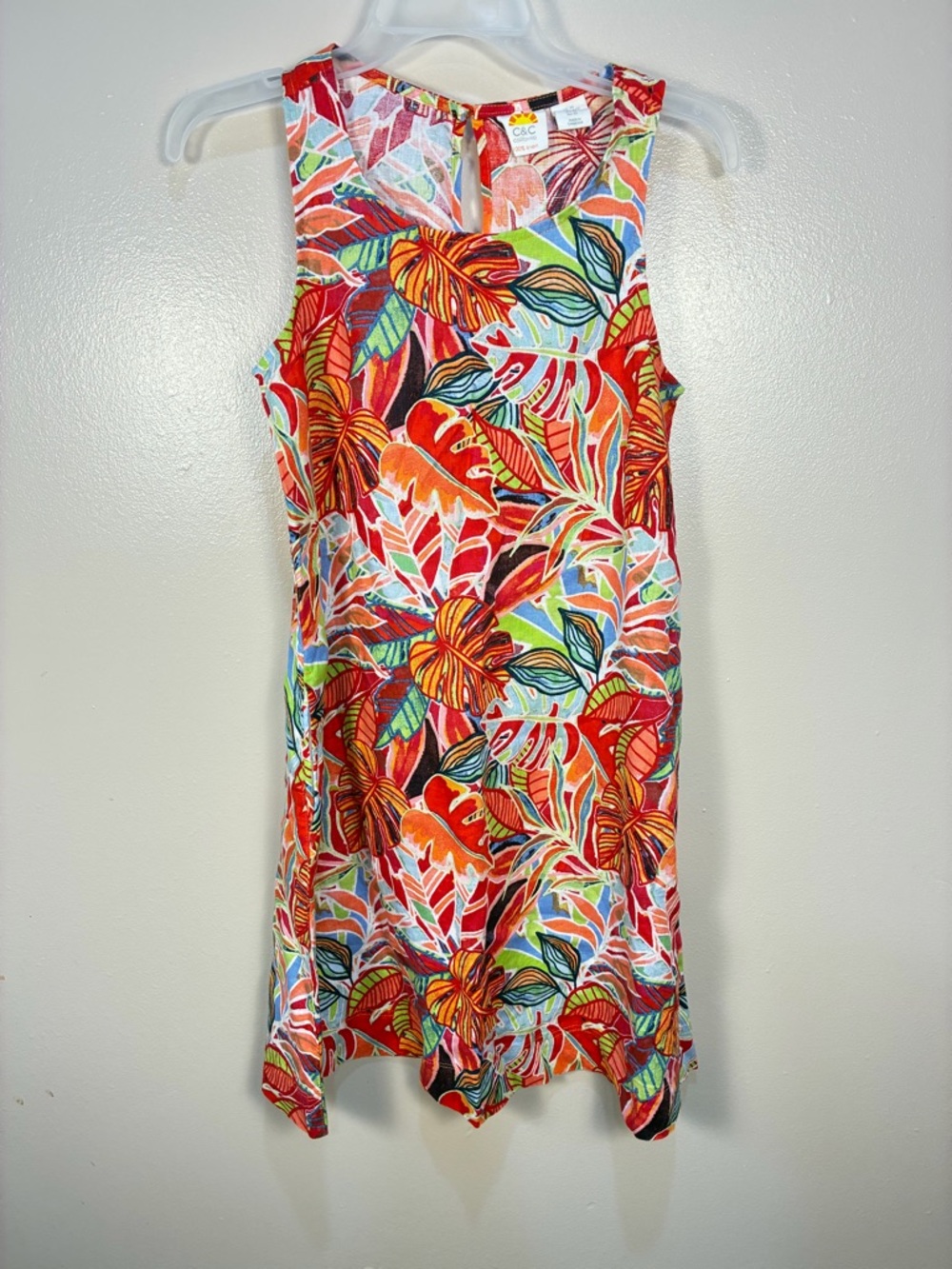 C&C California 100% Linen Tropical Leaf Print A Line Dress
